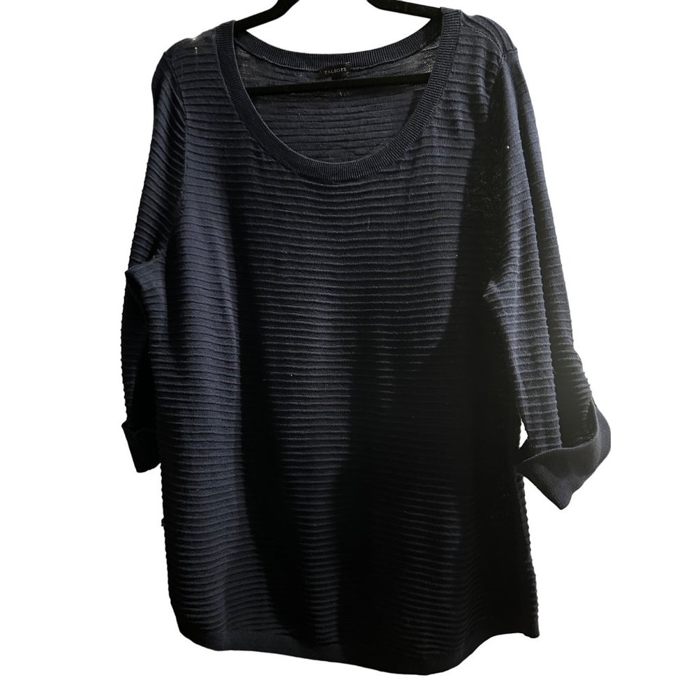 Talbots size XL navy textured lightweight 3/4 sleeve tunic sweater